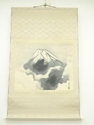 華香筆　山　横物　肉筆紙本掛軸（保護箱）